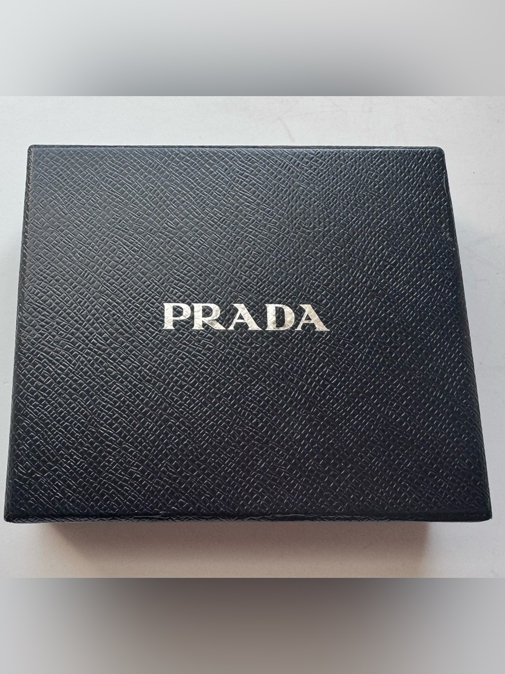 Prada Textured Saffiano Logo Box with Silver Branding